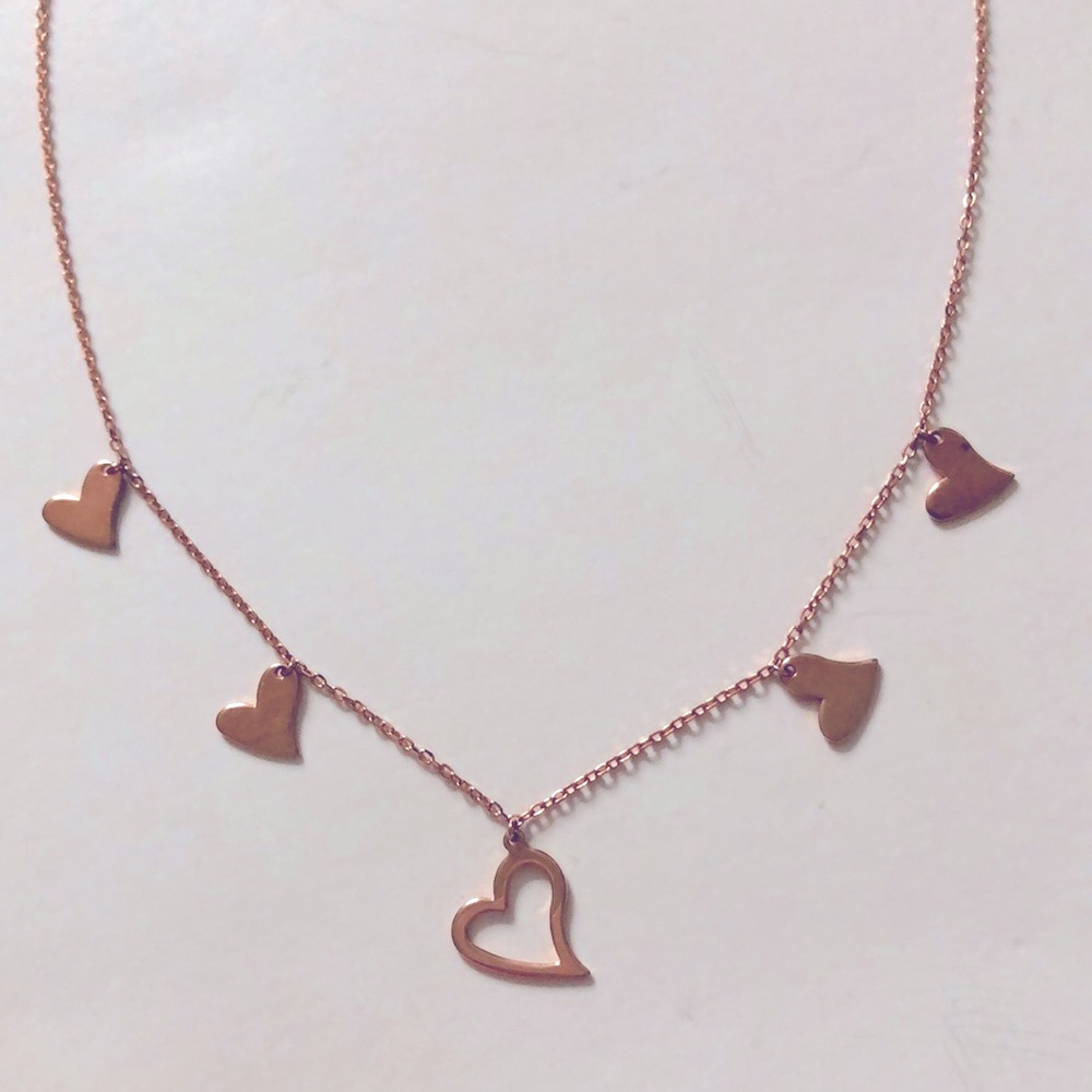 Necklace Five Heart Choker Rose Gold plated Clasp adjustable Extender Excellent